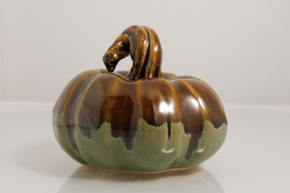 Hand Made Hand Built Pumpkin Decorated In Our Floating Orange Cover With Green Body Glaze 1