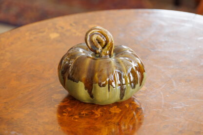 Hand Made Hand Built Pumpkin Decorated In Our Floating Orange Cover With Green Body Glaze 2