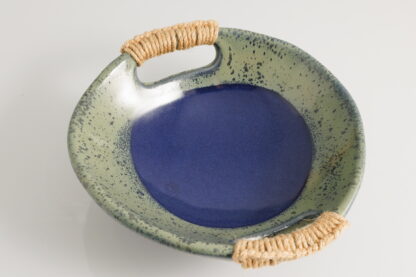 Hand Made Slab Built Footed Pottery Bowl With Hand Stitched Handles Decorated In Our Aussie Kelp Glaze 1