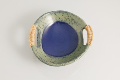 Hand Made Slab Built Footed Pottery Bowl With Hand Stitched Handles Decorated In Our Aussie Kelp Glaze 2