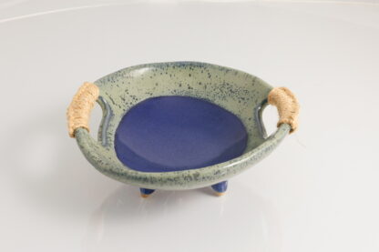 Hand Made Slab Built Footed Pottery Bowl With Hand Stitched Handles Decorated In Our Aussie Kelp Glaze 3