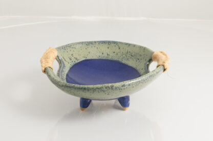 Hand Made Slab Built Footed Pottery Bowl With Hand Stitched Handles Decorated In Our Aussie Kelp Glaze 4