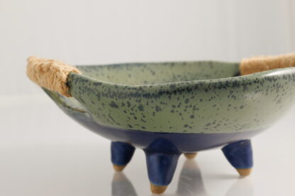 Hand Made Slab Built Footed Pottery Bowl With Hand Stitched Handles Decorated In Our Aussie Kelp Glaze 5