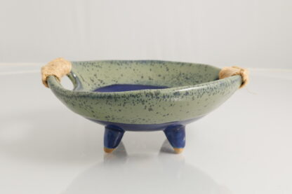 Hand Made Slab Built Footed Pottery Bowl With Hand Stitched Handles Decorated In Our Aussie Kelp Glaze 6