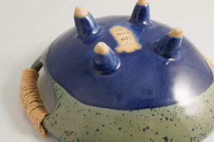 Hand Made Slab Built Footed Pottery Bowl With Hand Stitched Handles Decorated In Our Aussie Kelp Glaze 7