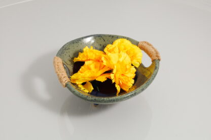 Hand Made Slab Built Footed Pottery Bowl With Hand Stitched Handles Decorated In Our Aussie Kelp Glaze 9