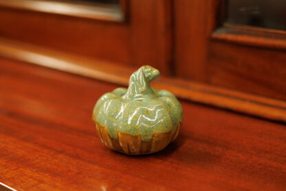 Hand Made Slab Built Small Halloween Style Pottery Pumpkin Decorated In Our Floating Orange & Green Variegated Cover Glaze 2