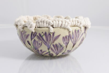 Handmade Hand Painted Purple Wild Flower & Sisal Decorated Bowl 1