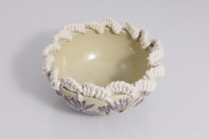 Handmade Hand Painted Purple Wild Flower & Sisal Decorated Bowl 3