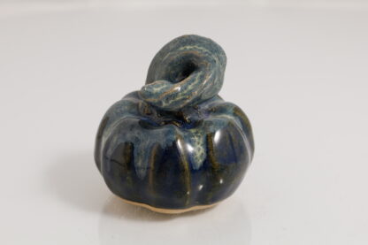 Hand Made Halloween Style Pottery Pumpkin Decorated With Our Sapphire Blue and Green Cover Glaze On Buff Clay 1