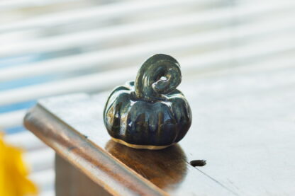 Hand Made Halloween Style Pottery Pumpkin Decorated With Our Sapphire Blue and Green Cover Glaze On Buff Clay 2