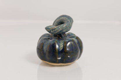 Hand Made Halloween Style Pottery Pumpkin Decorated With Our Sapphire Blue and Green Cover Glaze On Buff Clay 6