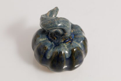 Hand Made Halloween Style Pottery Pumpkin Decorated With Our Sapphire Blue and Green Cover Glaze On Buff Clay 7