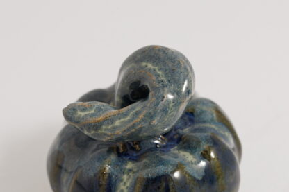 Hand Made Halloween Style Pottery Pumpkin Decorated With Our Sapphire Blue and Green Cover Glaze On Buff Clay 9