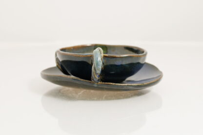 Hand Made Hand Built Cup & Saucer Planter Decorated In Our Midnight Forest Glaze 3