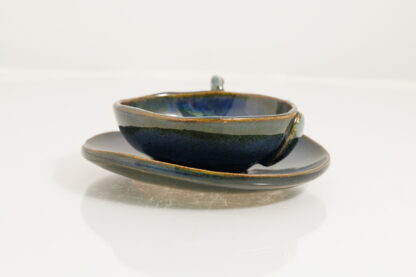 Hand Made Hand Built Cup & Saucer Planter Decorated In Our Midnight Forest Glaze 5