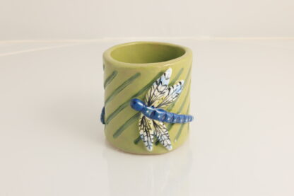 Hand Made Hand Built Small Pottery Dragonfly Design Vase Hand Decorated With Underglaze Painting 1