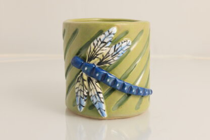 Hand Made Hand Built Small Pottery Dragonfly Design Vase Hand Decorated With Underglaze Painting 3