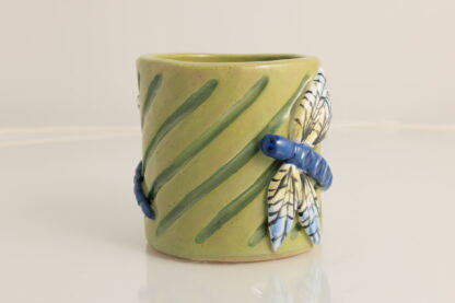 Hand Made Hand Built Small Pottery Dragonfly Design Vase Hand Decorated With Underglaze Painting 5