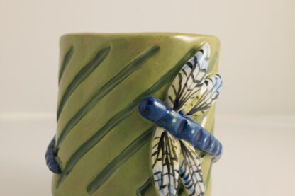 Hand Made Hand Built Small Pottery Dragonfly Design Vase Hand Decorated With Underglaze Painting 6