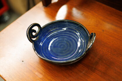 Hand Made Hand Built Twin Handled Pottery Bowl Decorated With Our Sapphire Blue Glaze 2