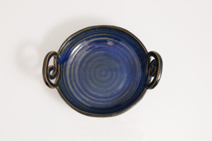 Hand Made Hand Built Twin Handled Pottery Bowl Decorated With Our Sapphire Blue Glaze 3