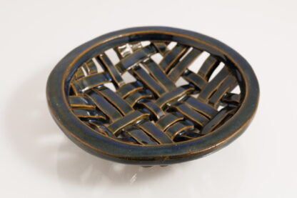 Hand Made Hand Built Weave Design Small Fruit Dish Decorated With Our Sapphire Blue Glaze 1