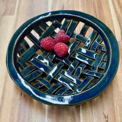 Hand Made Hand Built Weave Design Small Fruit Dish Decorated With Our Sapphire Blue Glaze 2