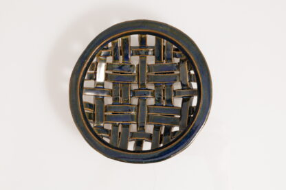 Hand Made Hand Built Weave Design Small Fruit Dish Decorated With Our Sapphire Blue Glaze 3