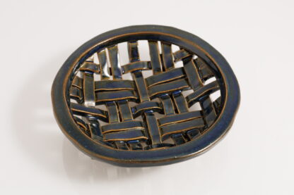 Hand Made Hand Built Weave Design Small Fruit Dish Decorated With Our Sapphire Blue Glaze 4