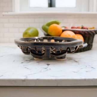 Hand Made Hand Built Weave Design Small Fruit Dish Decorated With Our Sapphire Blue Glaze By Tmc Pottery