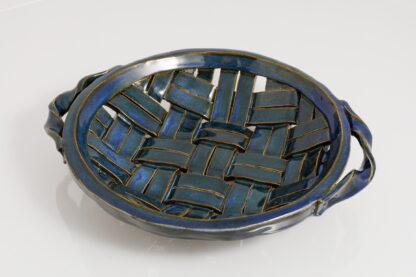 Hand Made, Hand Decorated Strip Slab Built Large Fruit Basket Decorated In Our Sapphire Glaze 1