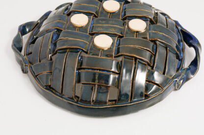 Hand Made, Hand Decorated Strip Slab Built Large Fruit Basket Decorated In Our Sapphire Glaze 9