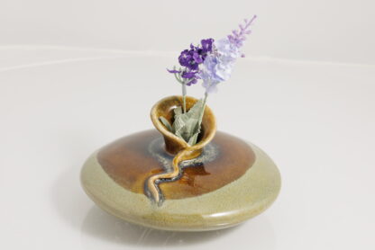 Hand Made Slab Built Art Vase Decorated In Our Green Rutile Base With Floating Orange Cover On Buff Clay 2