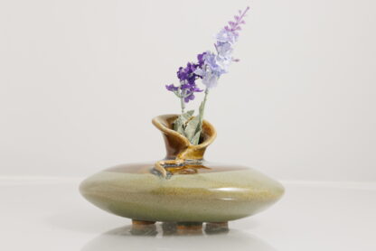 Hand Made Slab Built Art Vase Decorated In Our Green Rutile Base With Floating Orange Cover On Buff Clay 3