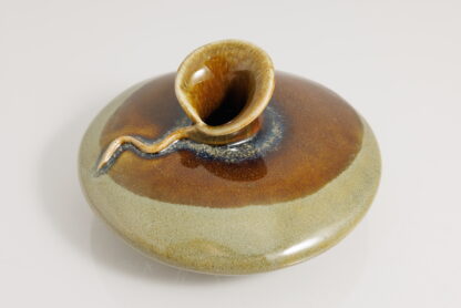 Hand Made Slab Built Art Vase Decorated In Our Green Rutile Base With Floating Orange Cover On Buff Clay 6