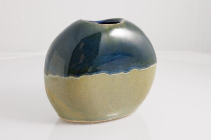 Hand Made Slab Built Moon Vase Decorated With Our Rutile Green Base And Sapphire Cover 1