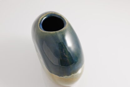 Hand Made Slab Built Moon Vase Decorated With Our Rutile Green Base And Sapphire Cover 7