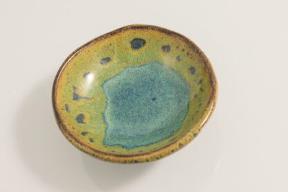 Hand Made Slab Built Small Sauce Dish Decorated In Our Green & Blue Wacky Wombat Glaze 2