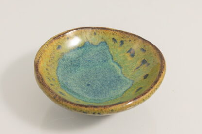 Hand Made Slab Built Small Sauce Dish Decorated In Our Green & Blue Wacky Wombat Glaze 3