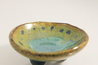 Hand Made Slab Built Small Sauce Dish Decorated In Our Green & Blue Wacky Wombat Glaze Pattern-1 6