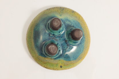 Hand Made Slab Built Small Sauce Dish Decorated In Our Green & Blue Wacky Wombat Glaze Pattern-1 9