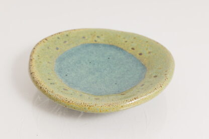 Hand Made Slab Built Small Sauce Dish Decorated In Our Green & Blue Wacky Wombat Glaze Type 3 3