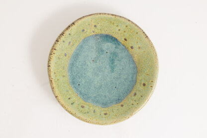 Hand Made Slab Built Small Sauce Dish Decorated In Our Green & Blue Wacky Wombat Glaze Type 3