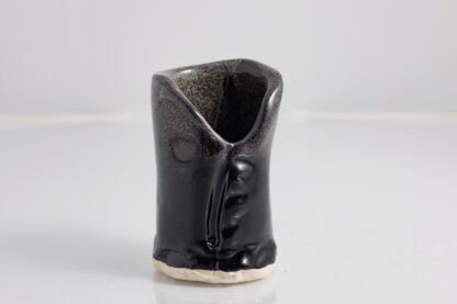 Hand Made Slab Built Small Toothpick Holder Decorated In Out Black Hole Glaze 1