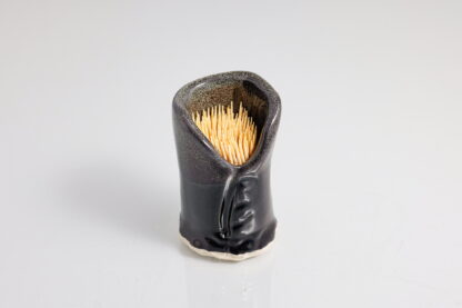 Hand Made Slab Built Small Toothpick Holder Decorated In Out Black Hole Glaze 2