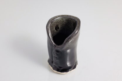 Hand Made Slab Built Small Toothpick Holder Decorated In Out Black Hole Glaze 3