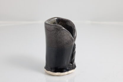 Hand Made Slab Built Small Toothpick Holder Decorated In Out Black Hole Glaze 4