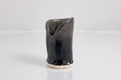 Hand Made Slab Built Small Toothpick Holder Decorated In Out Black Hole Glaze 6