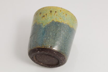 Hand Made Wheel Thrown Art Vase Decorated In Our Our Blue and Green Cover Glazes On Black Grogged Clay 5